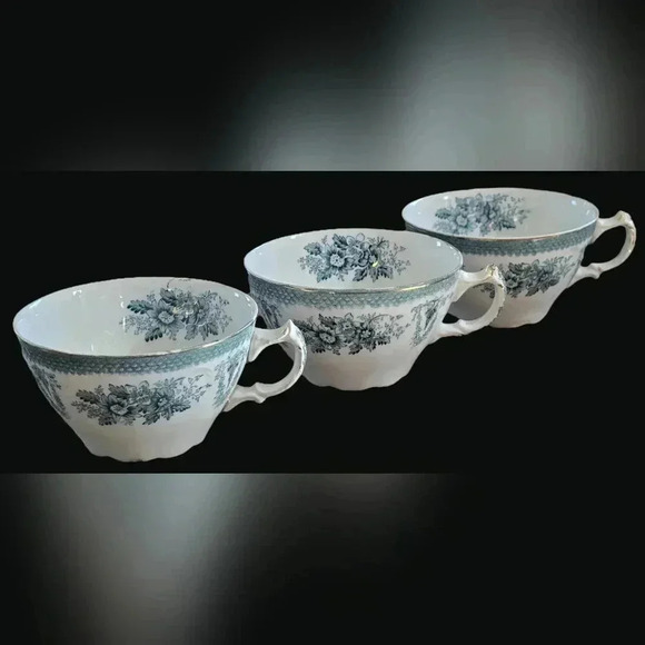 3 Antique 1890s Teacups by Grindley of England in Turquoise Brussels Pattern - Picture 4 of 5